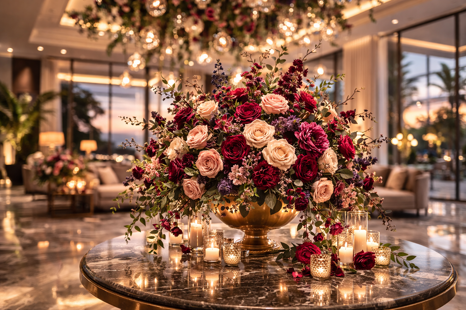 Luxury floral arrangement in a hospitality setting